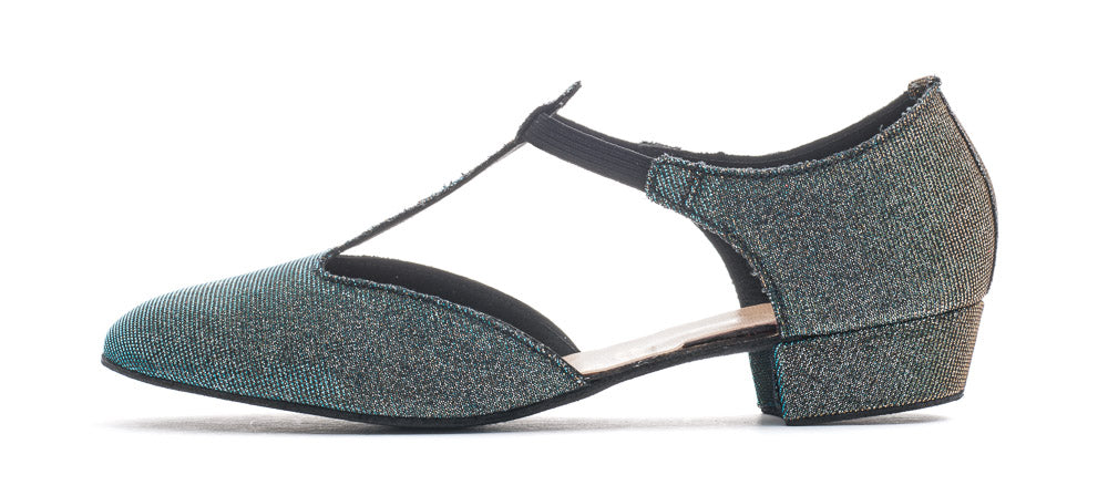 Blue/Gold Glitter Greek Dance Sandals Teaching Shoes Low Heel