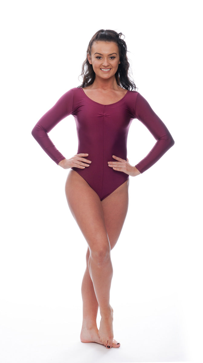 KDC009 Women's All Colours Nylon Lycra Long Sleeve Ruched Dance Gymnastics Leotard