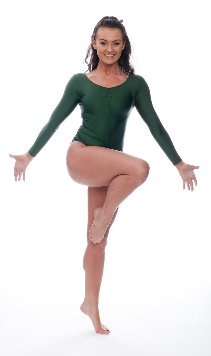 KDC009 Women's All Colours Nylon Lycra Long Sleeve Ruched Dance Gymnastics Leotard