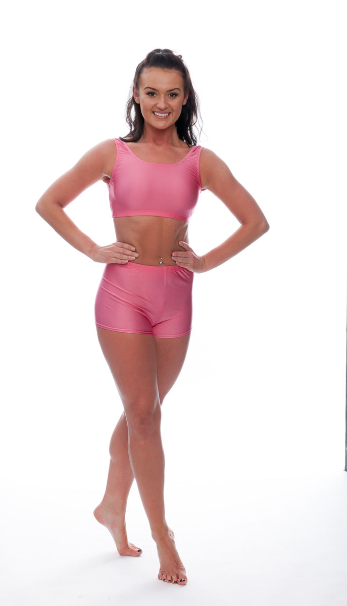 KCTN-6 Women's Shiny Nylon Lycra Tank Back Dance Fitness Gym Crop Top