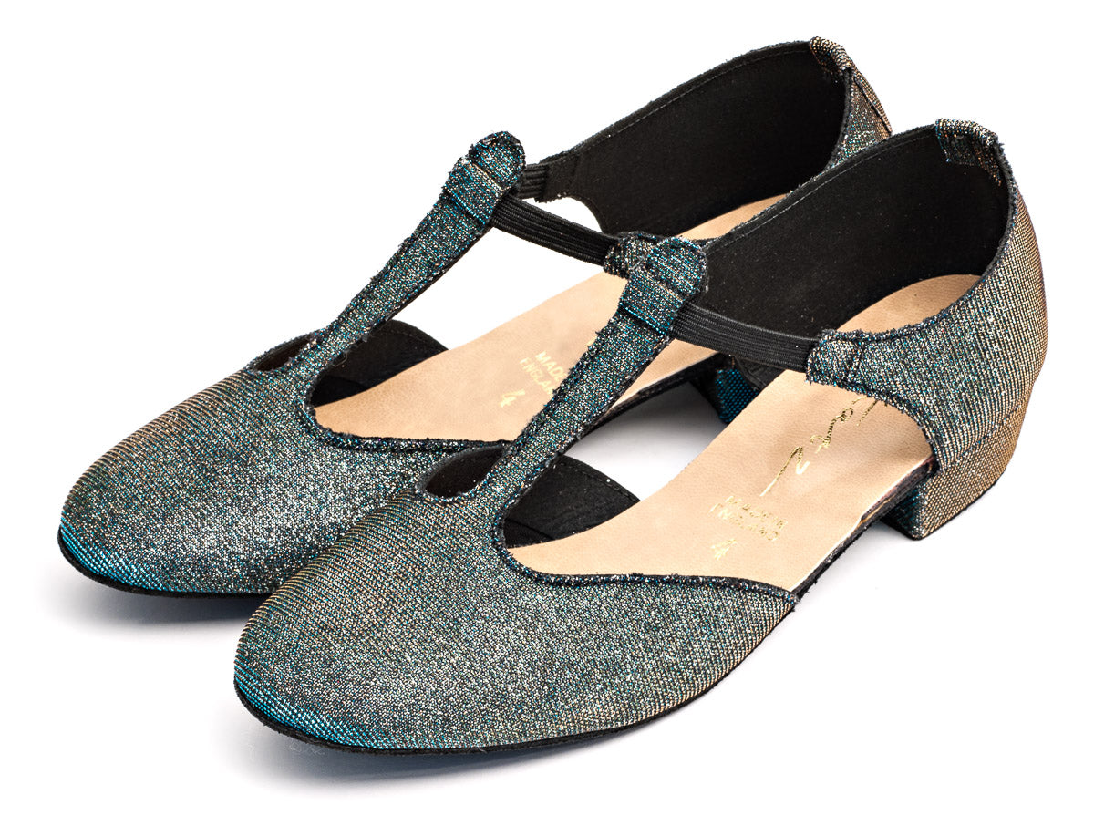 Blue/Gold Glitter Greek Dance Sandals Teaching Shoes Low Heel