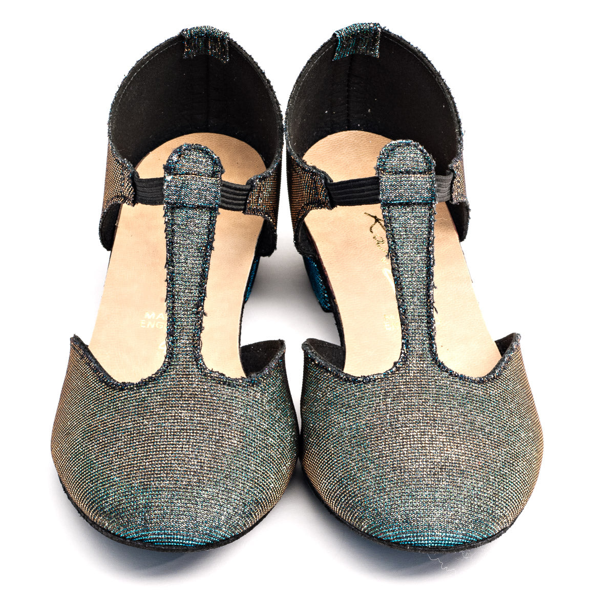 Blue/Gold Glitter Greek Dance Sandals Teaching Shoes Low Heel