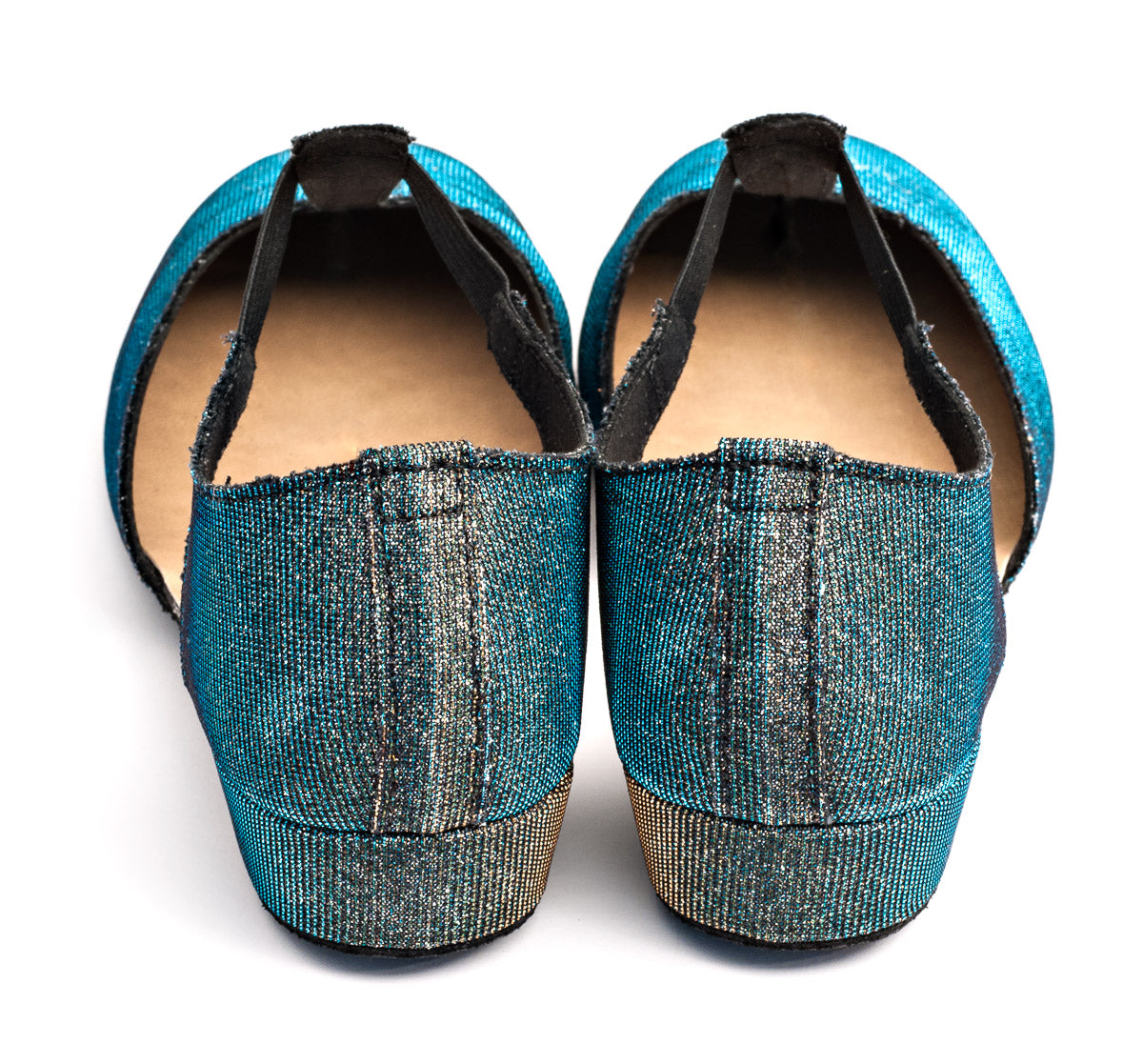 Blue/Gold Glitter Greek Dance Sandals Teaching Shoes Low Heel