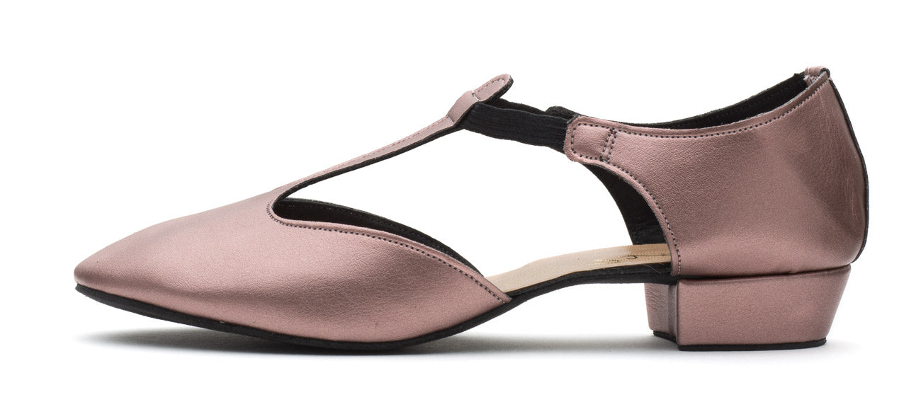 Dusky Pink Metallic PU Greek Dance Sandals Teaching Shoes Low Heel