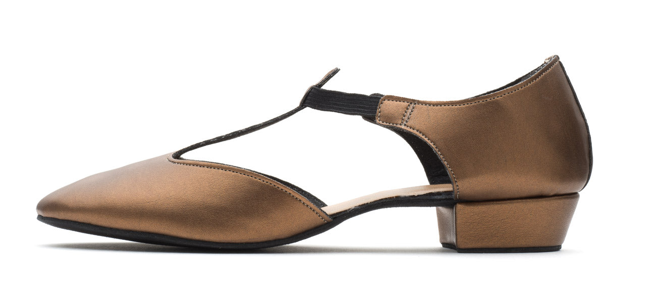 Bronze Metallic PU Greek Dance Sandals Teaching Shoes Low Heel