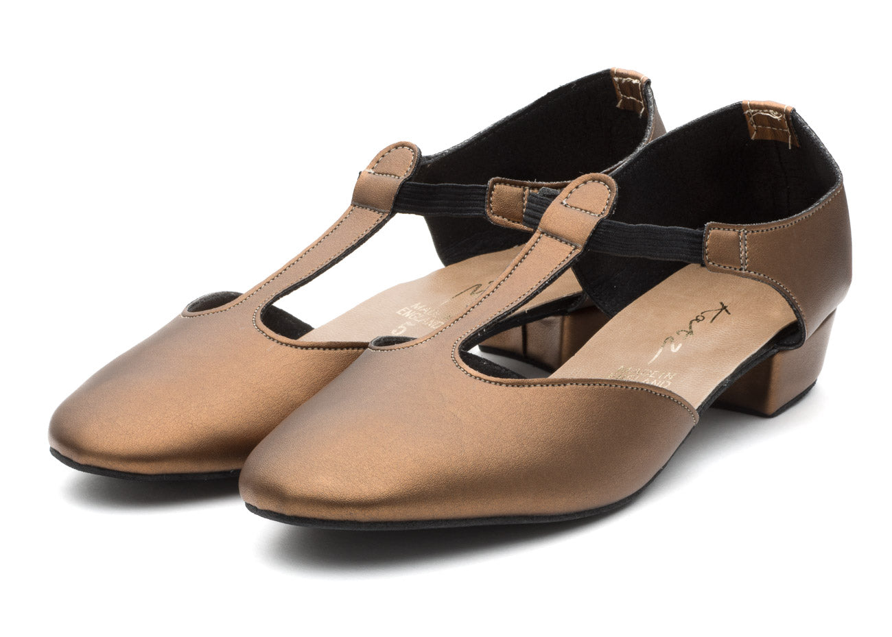 Bronze Metallic PU Greek Dance Sandals Teaching Shoes Low Heel