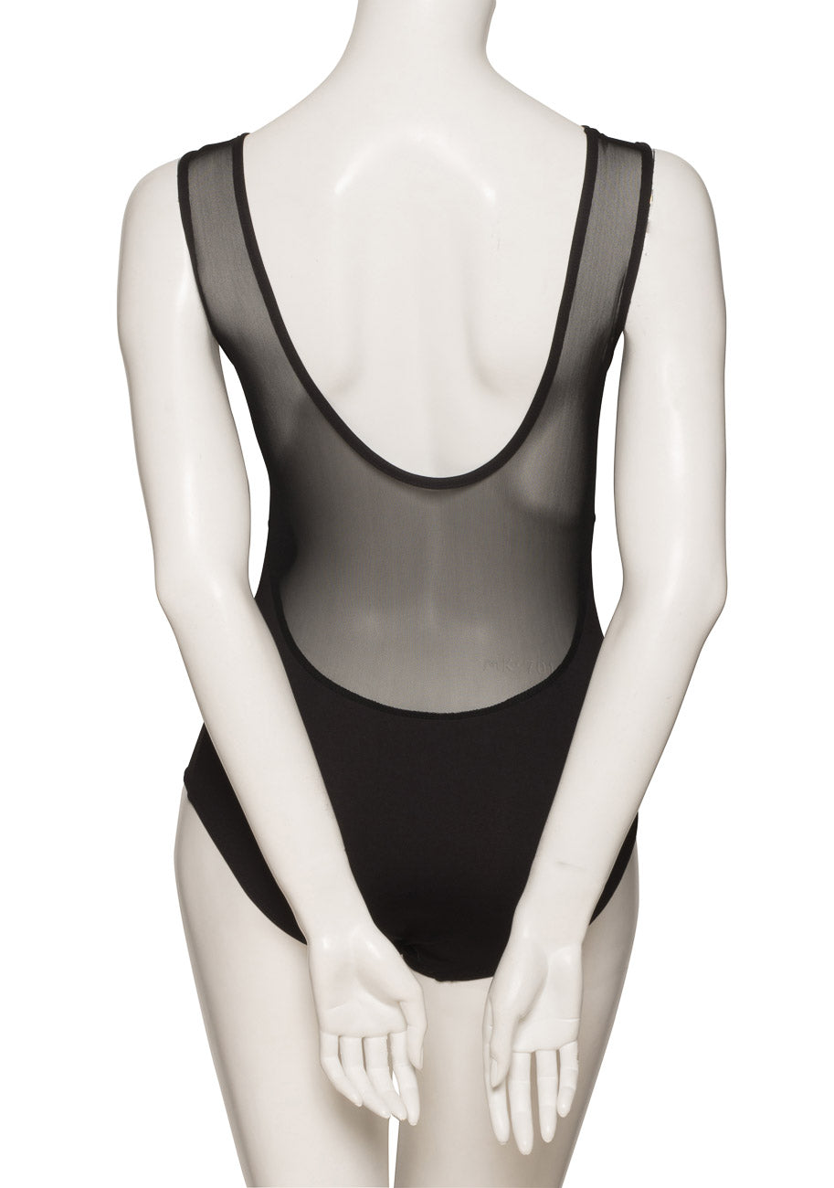 KDFM06 Women's Girls Black Matt Lycra Soft Tactel Mesh Ballet Dance Sleeveless Leotard
