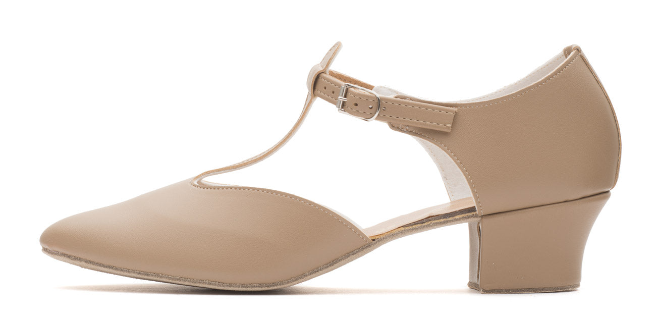 Tan PU Greek Dance Sandals Teaching Shoes Cuban Heel