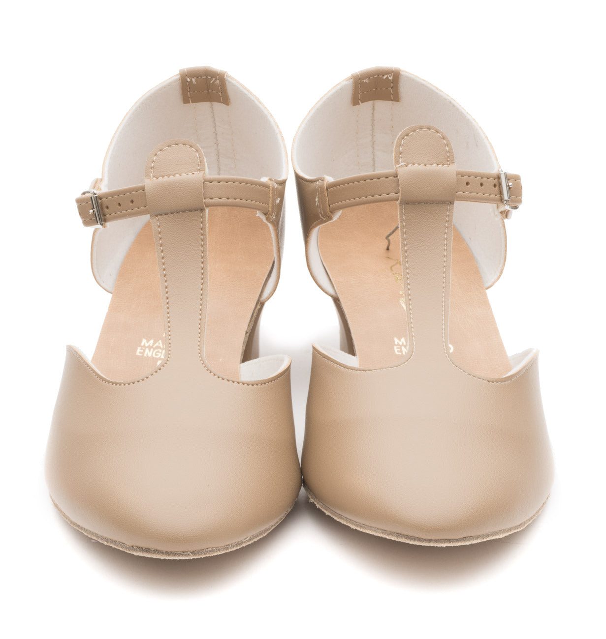 Tan PU Greek Dance Sandals Teaching Shoes Cuban Heel
