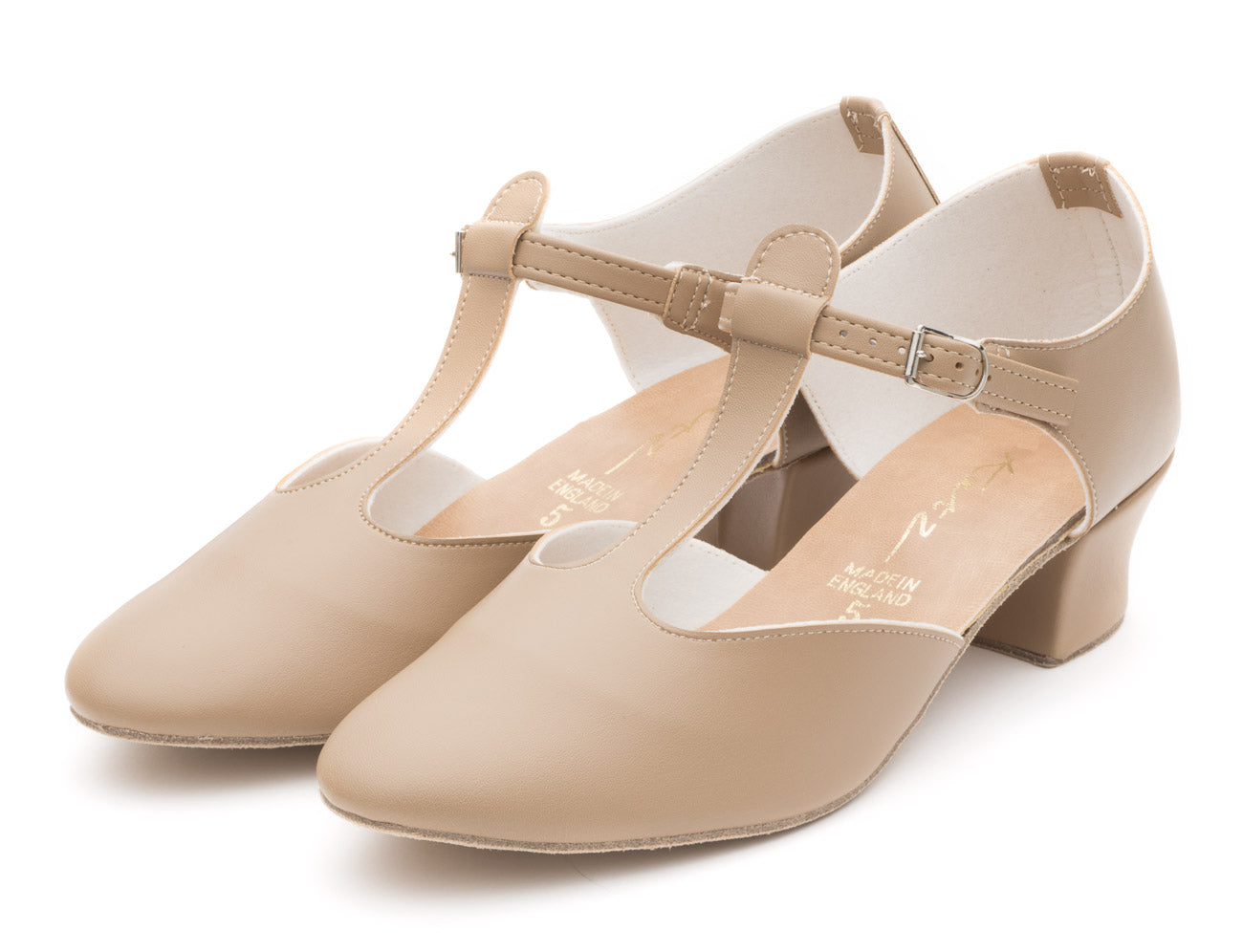 Tan PU Greek Dance Sandals Teaching Shoes Cuban Heel