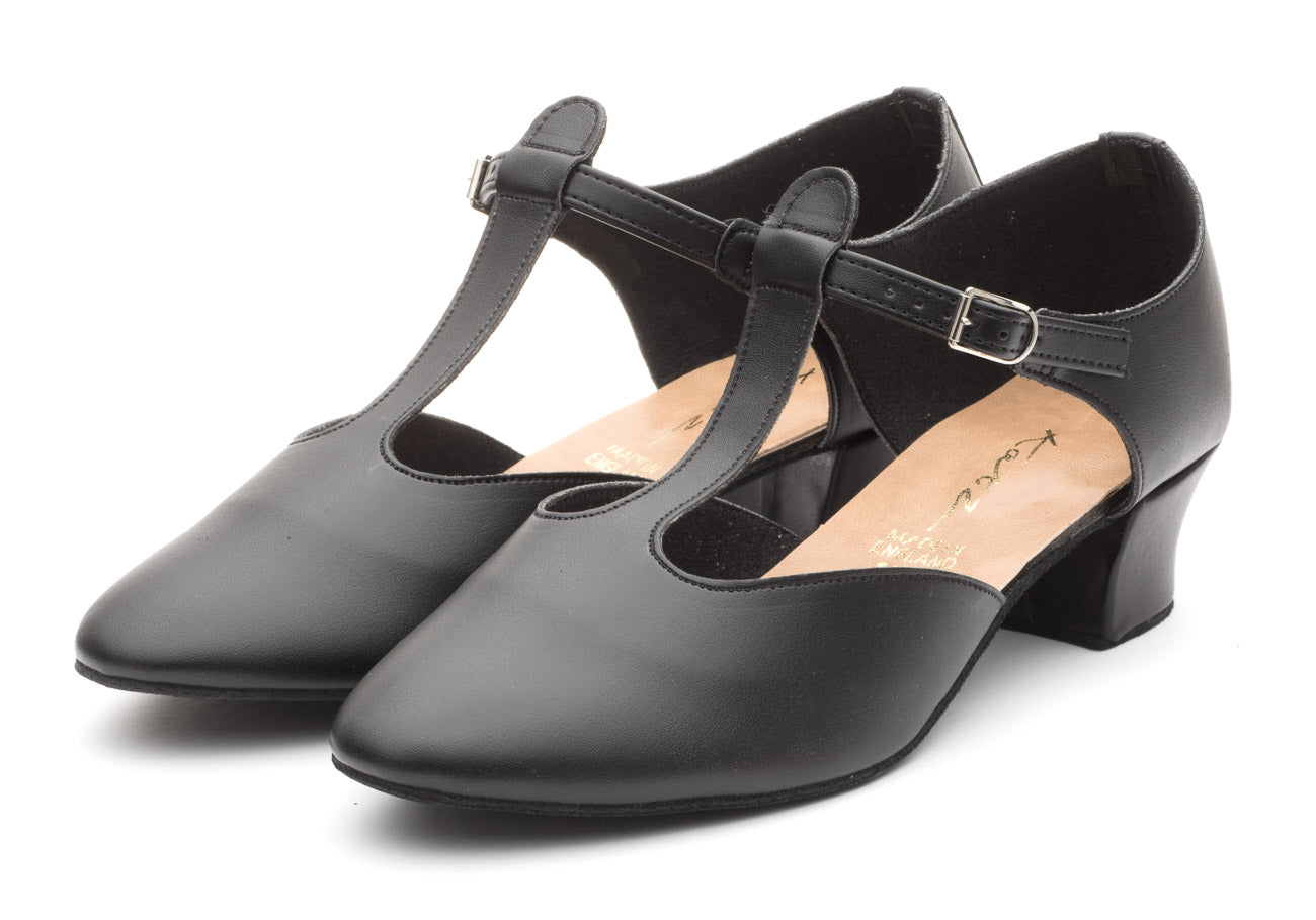 Black PU Greek Dance Sandals Teaching Shoes Cuban Heel