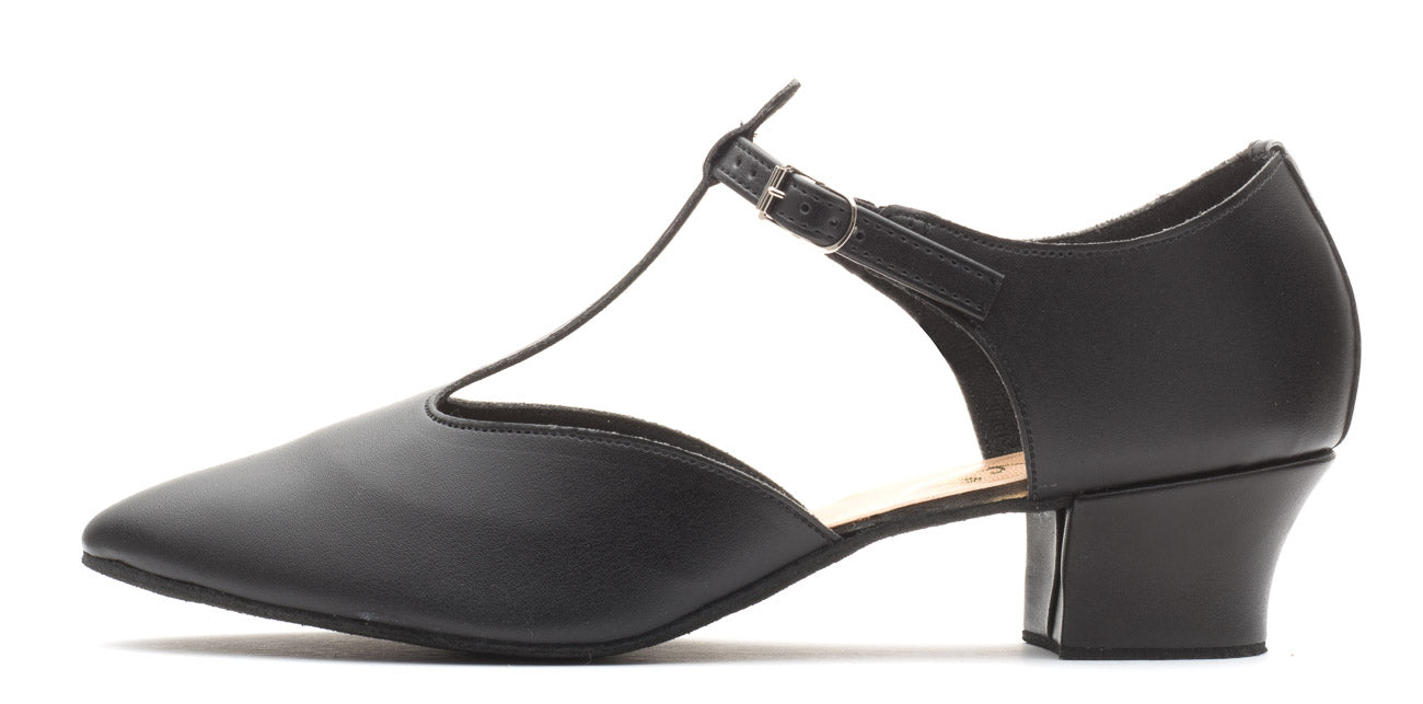 Black PU Greek Dance Sandals Teaching Shoes Cuban Heel