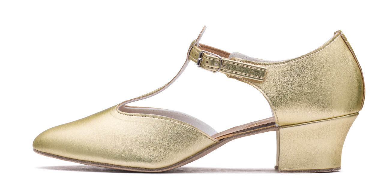 Gold PU Greek Dance Sandals Teaching Shoes Cuban Heel
