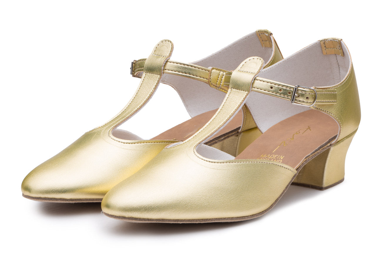 Gold PU Greek Dance Sandals Teaching Shoes Cuban Heel