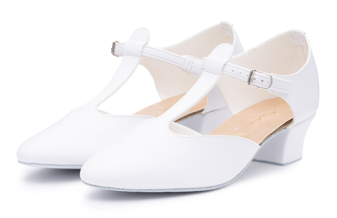 White PU Greek Dance Sandals Teaching Shoes Cuban Heel