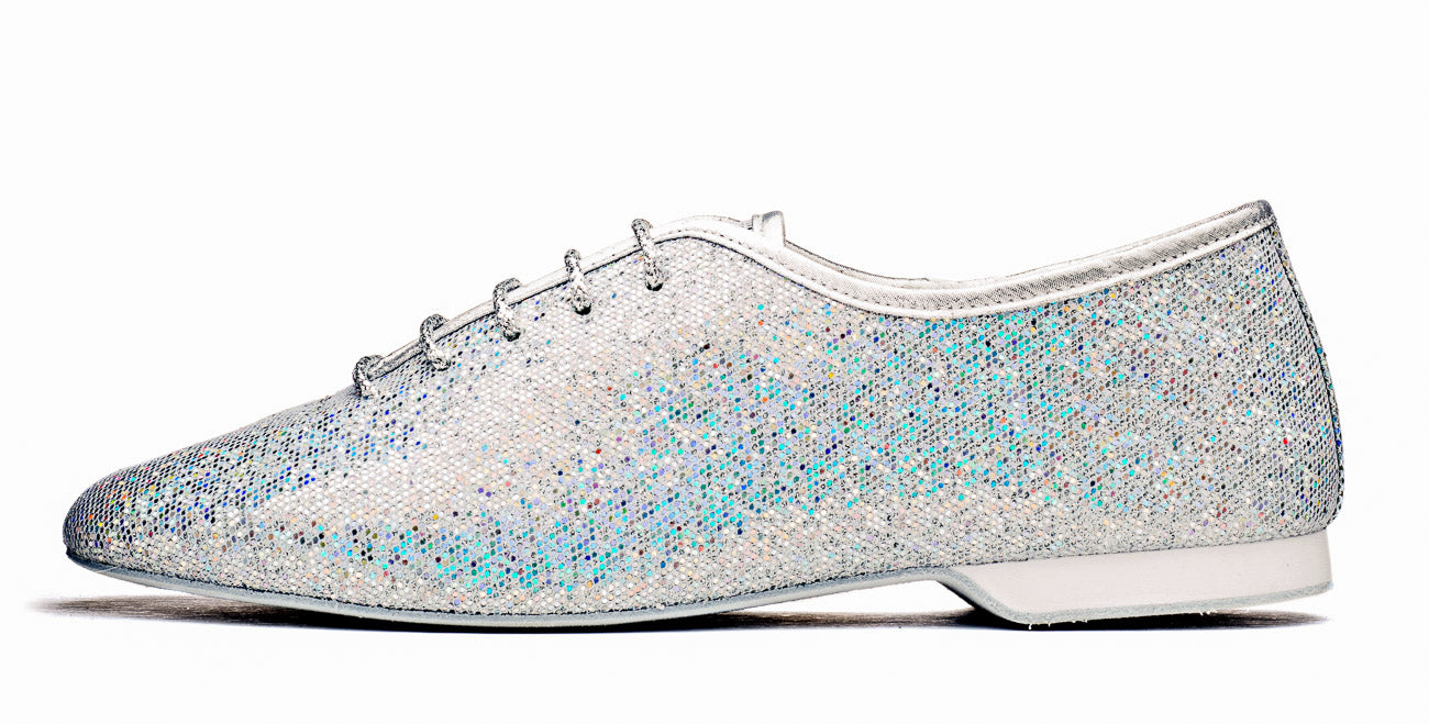 Silver Glitter Full Rubber Or Suede Sole Jazz Shoes