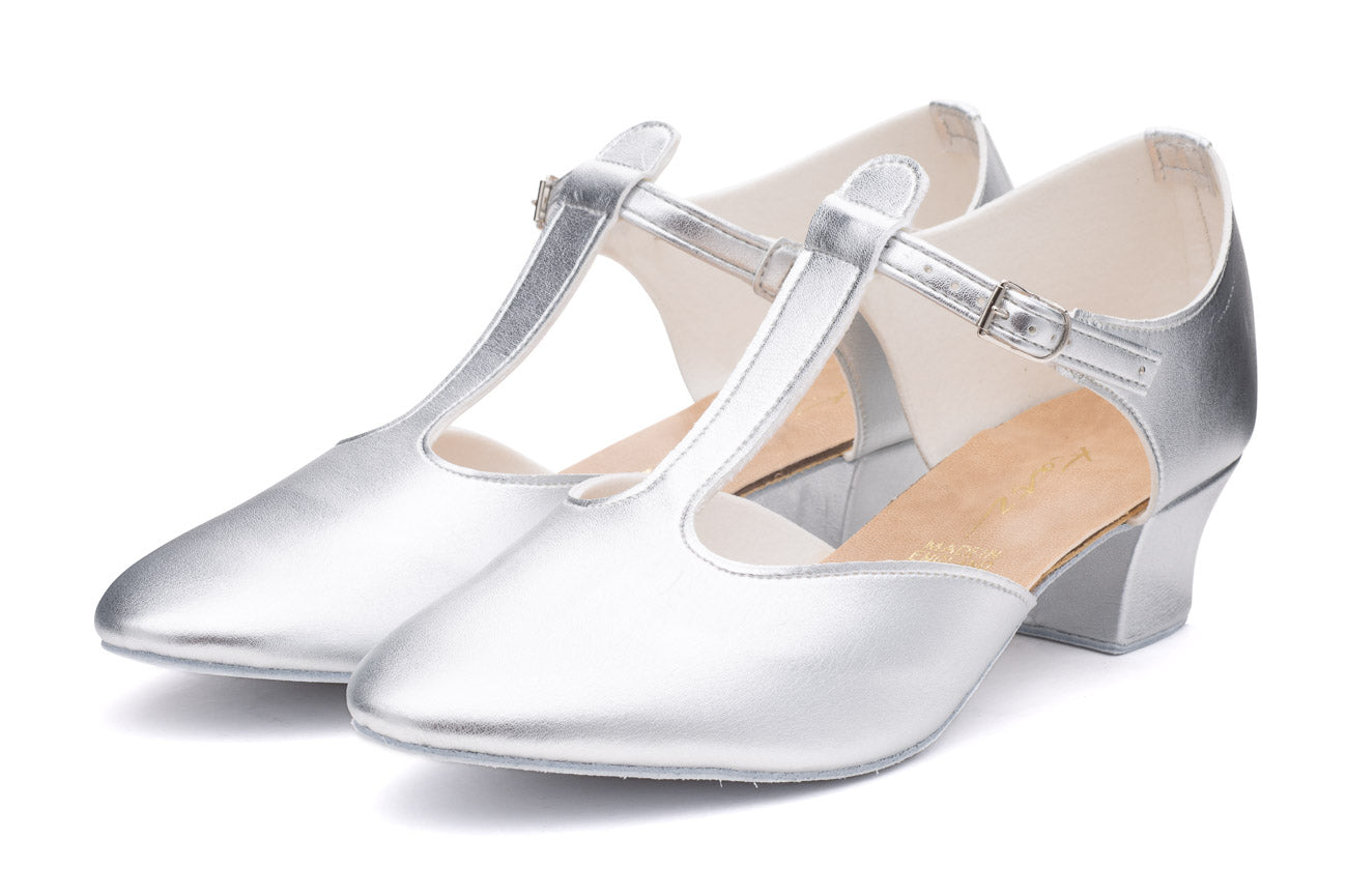 Silver PU Greek Dance Sandals Teaching Shoes Cuban Heel