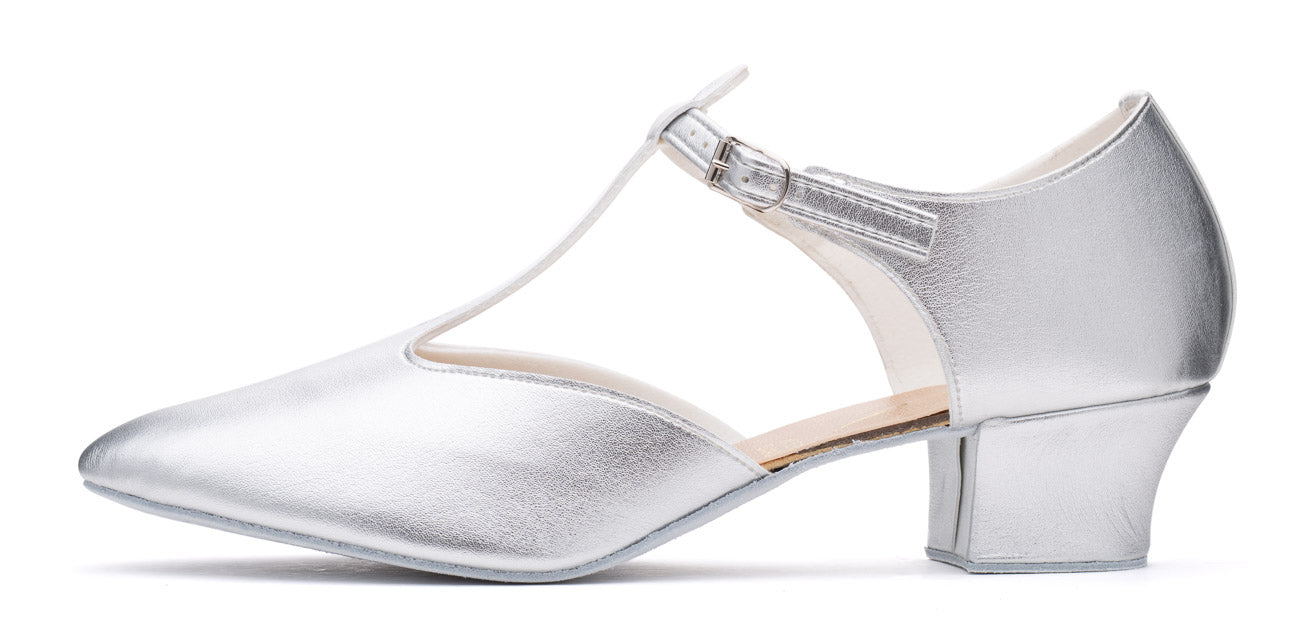 Silver PU Greek Dance Sandals Teaching Shoes Cuban Heel