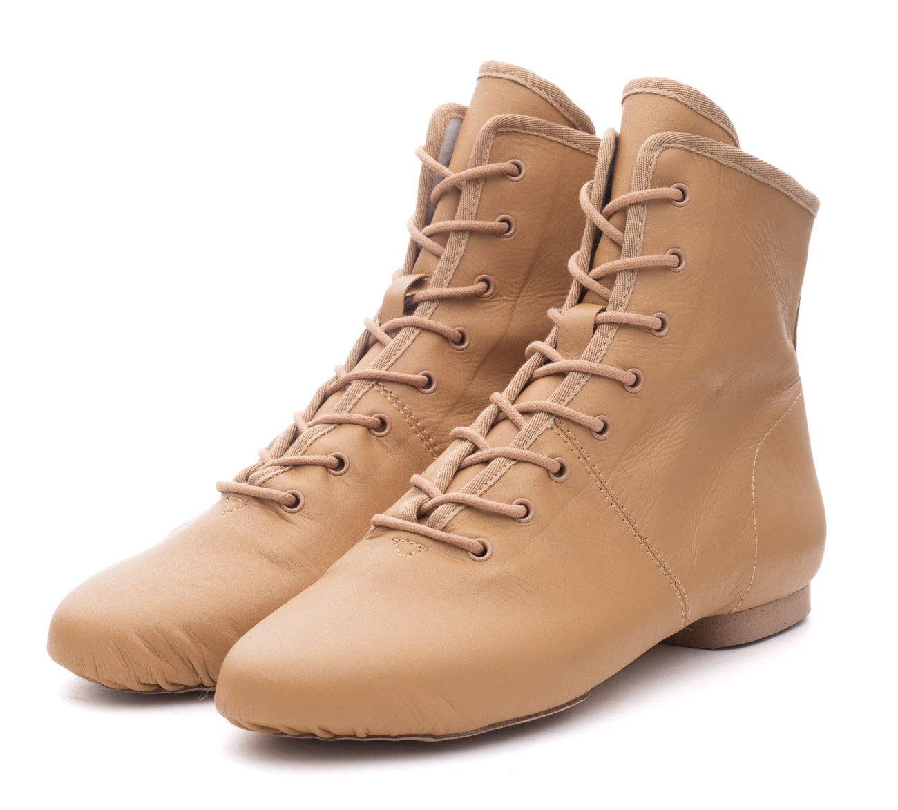 Tan PU Lace Up Rubber Or Suede Split Sole Jazz Boot Dance Practice Shoes