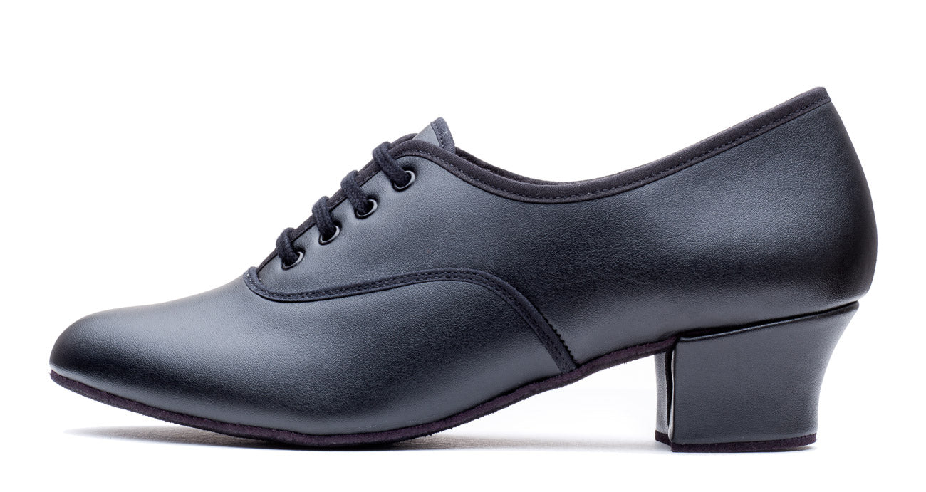 Black PU Cuban Heel Suede Sole Lace Up Practice Stage Ballroom Shoes
