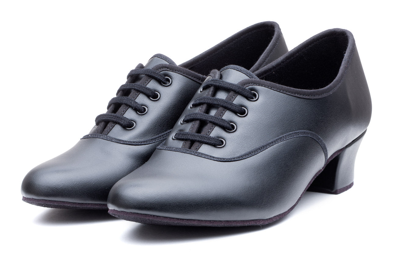 Black PU Cuban Heel Suede Sole Lace Up Practice Stage Ballroom Shoes