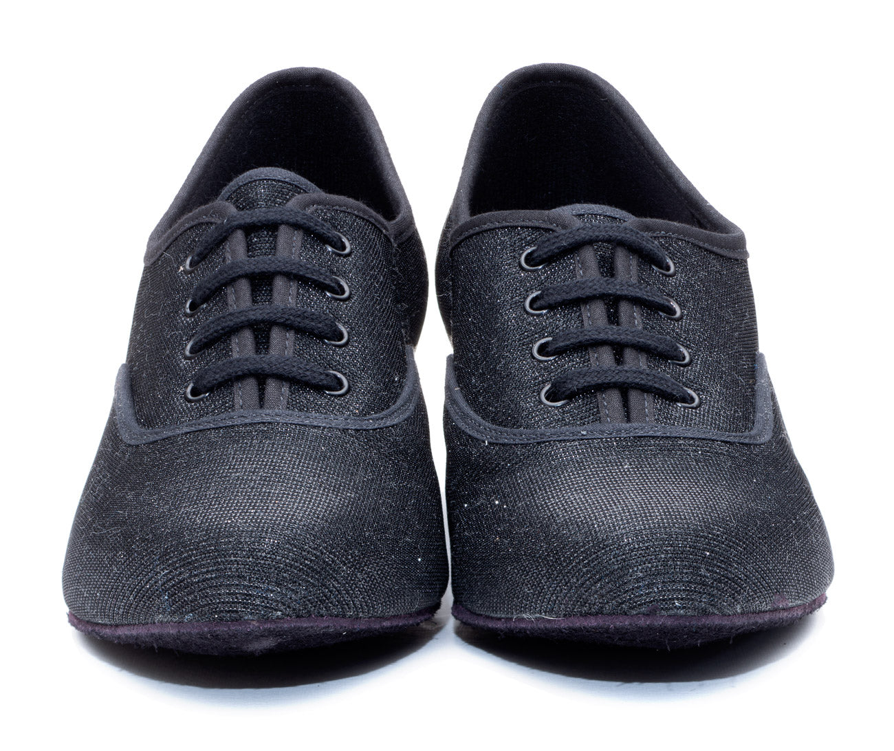 Black Glitter Cuban Heel Suede Sole Lace Up Practice Stage Ballroom Shoes