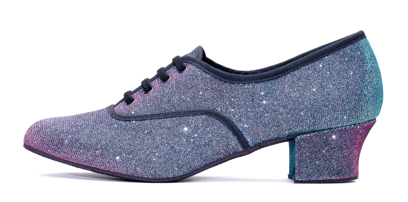 Multi Glitter Cuban Heel Suede Sole Lace Up Practice Stage Ballroom Shoes