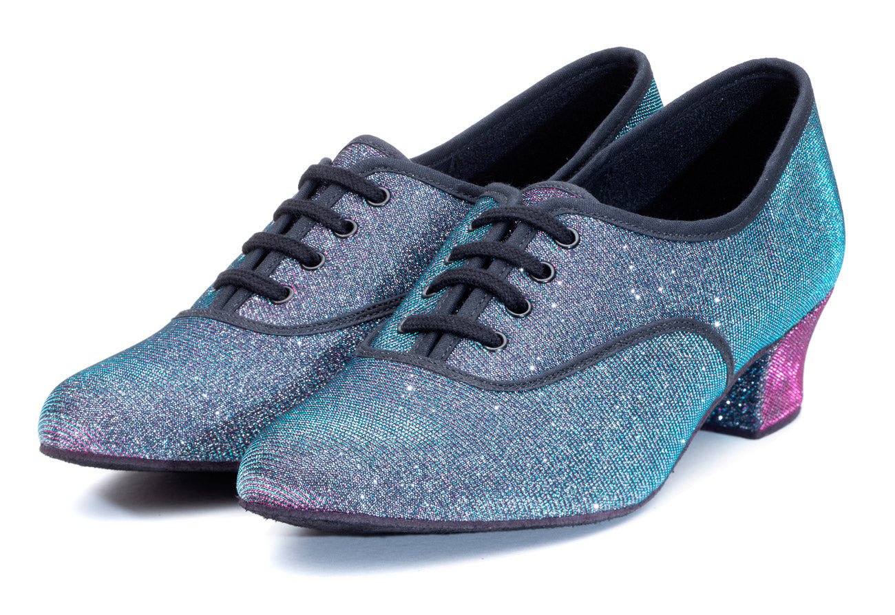 Multi Glitter Cuban Heel Suede Sole Lace Up Practice Stage Ballroom Shoes