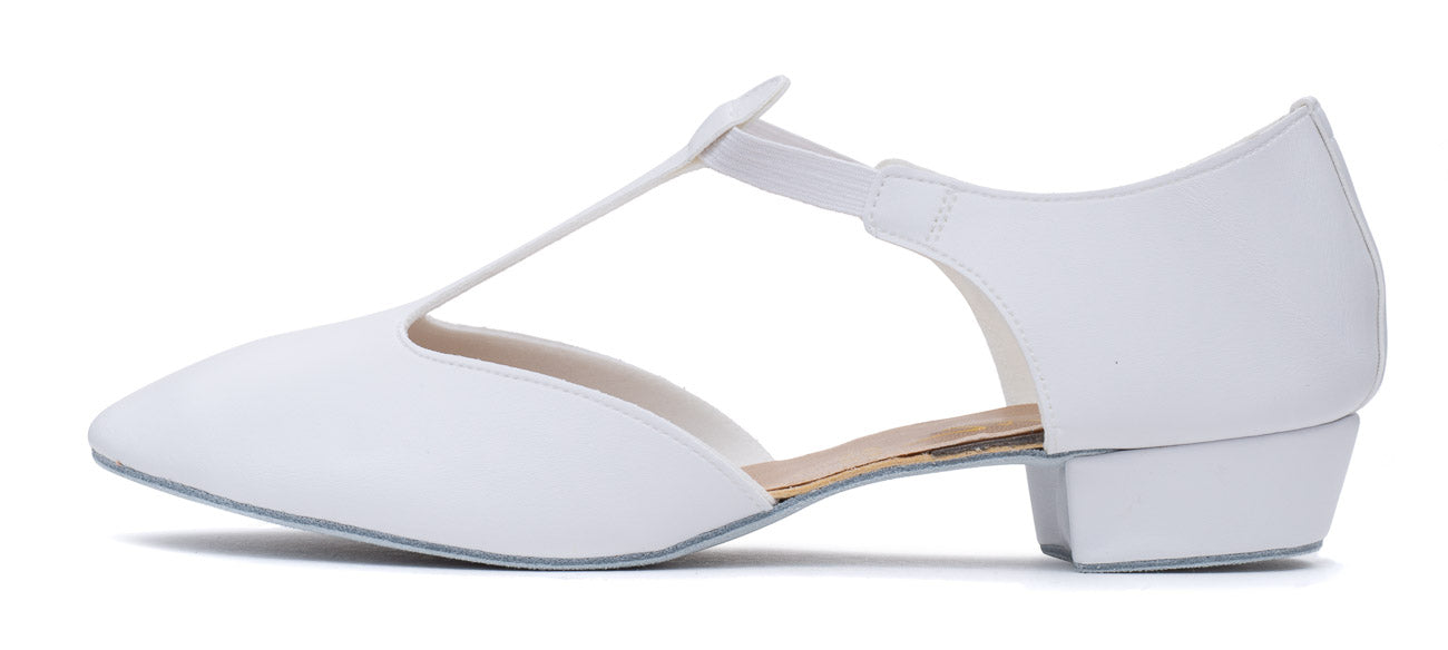 White PU Greek Dance Sandals Teaching Shoes Low Heel
