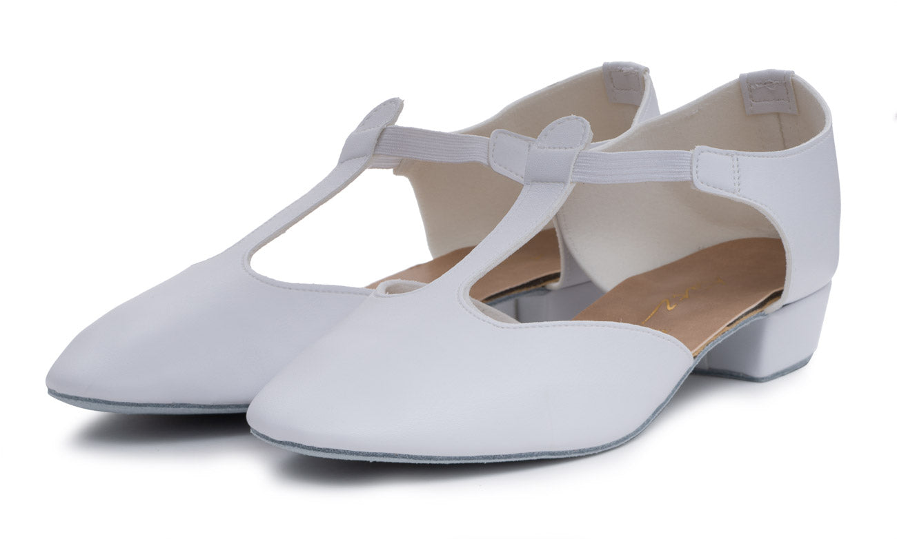 White PU Greek Dance Sandals Teaching Shoes Low Heel