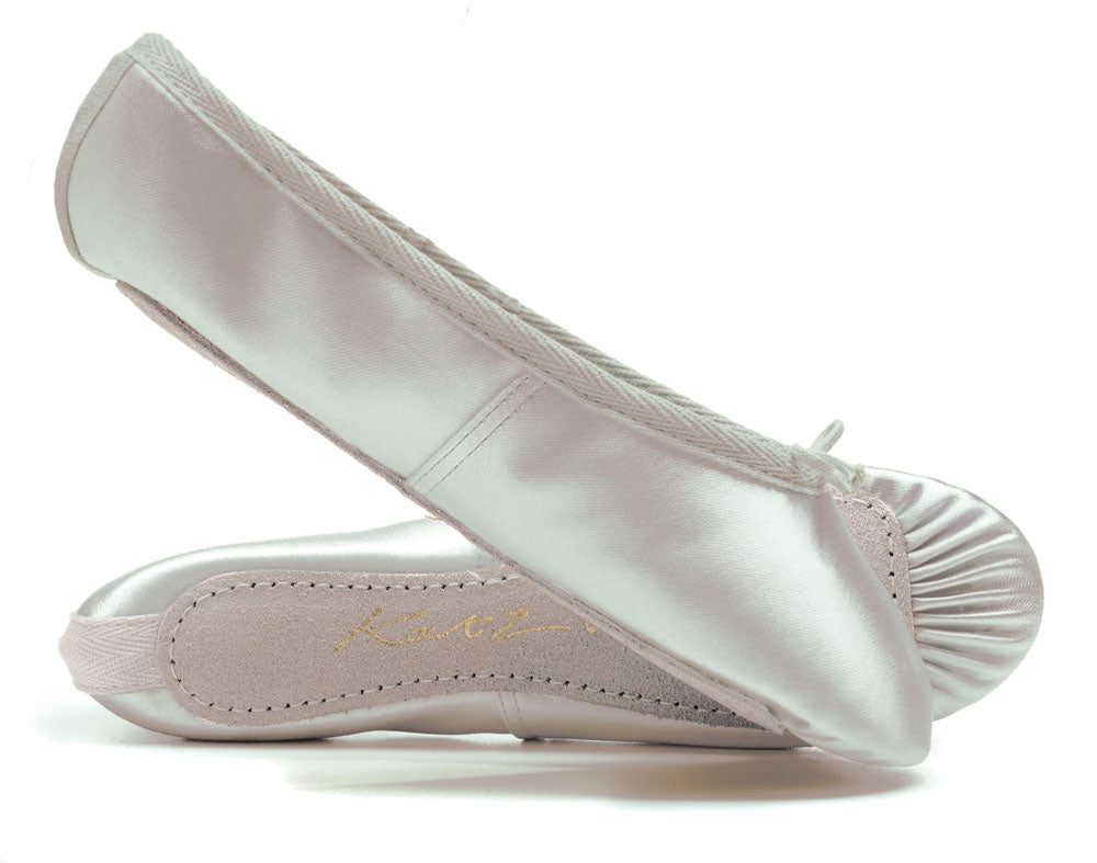 White Satin Full Suede Sole Ballet Shoes