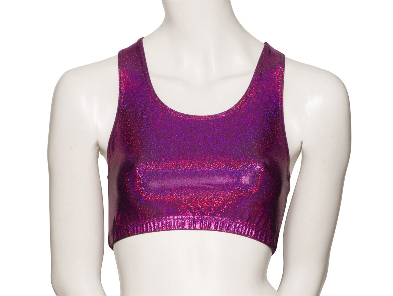 KCTH-5 All Colours and Sizes Sparkly Hologram Racer Back Dance Fitness Gym Crop Top