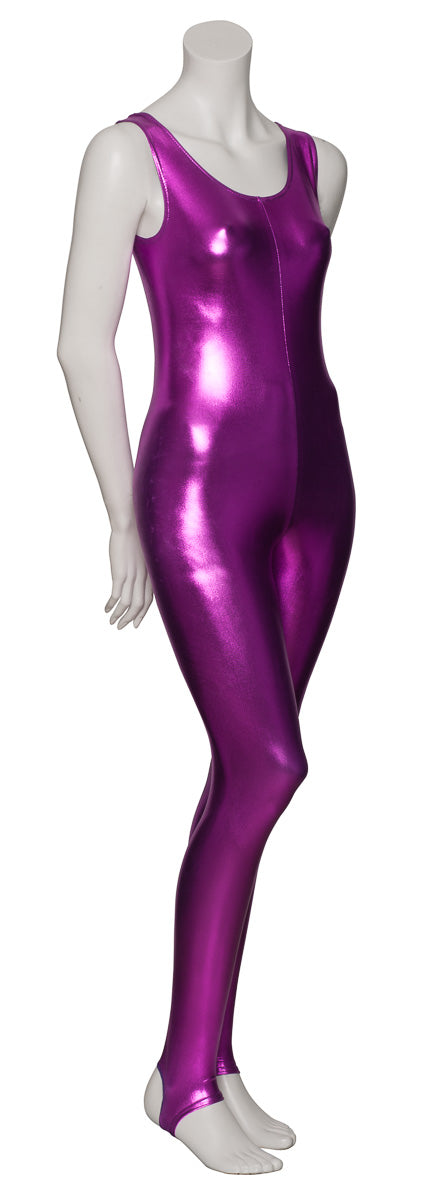 KDC011 Women's Shiny METALLIC All Colours Sleeveless Stirrup Catsuit Unitard