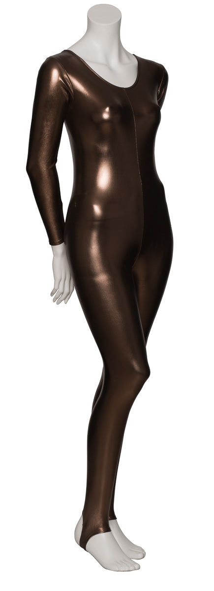 KDC012 Women's Shiny METALLIC All Colours Long Sleeve Stirrup Catsuit Unitard