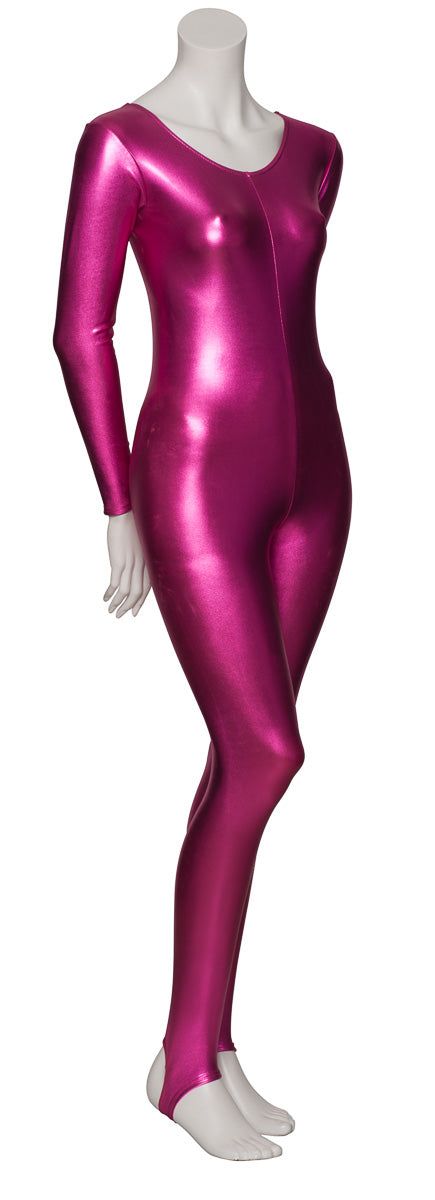 KDC012 Women's Shiny METALLIC All Colours Long Sleeve Stirrup Catsuit Unitard