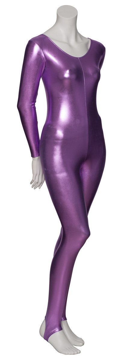 KDC012 Women's Shiny METALLIC All Colours Long Sleeve Stirrup Catsuit Unitard