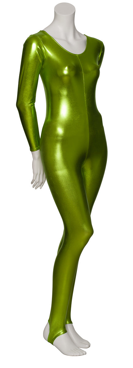KDC012 Women's Shiny METALLIC All Colours Long Sleeve Stirrup Catsuit Unitard