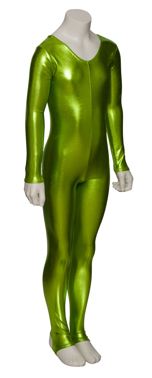 KDC012 Girls Shiny METALLIC All Colours Long Sleeve Stirrup Catsuit Unitard