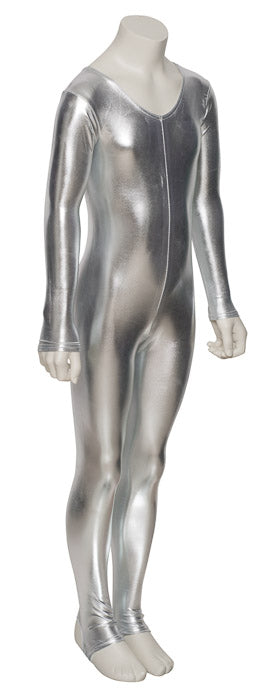 KDC012 Girls Shiny METALLIC All Colours Long Sleeve Stirrup Catsuit Unitard