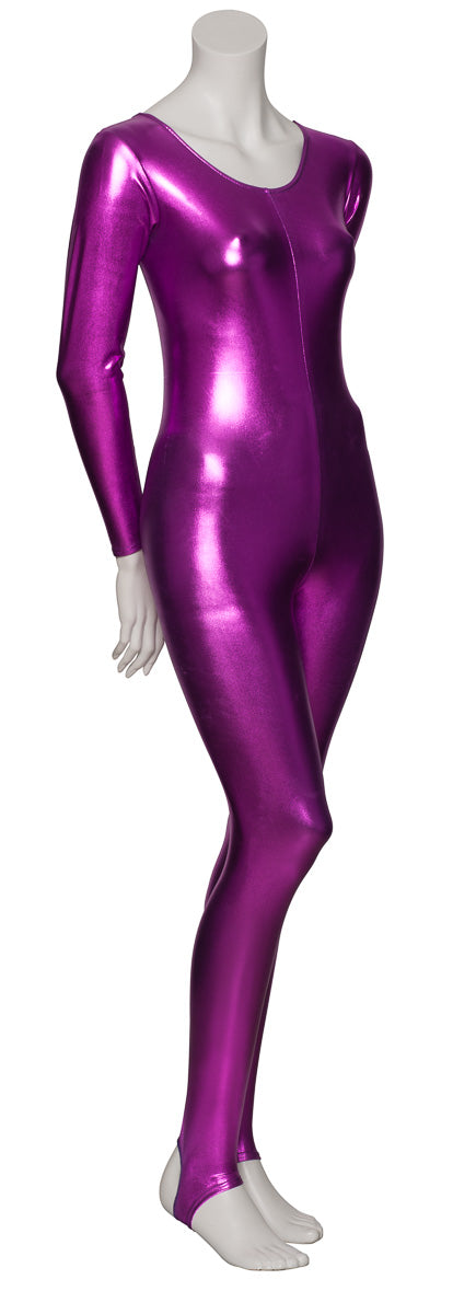 KDC012 Women's Shiny METALLIC All Colours Long Sleeve Stirrup Catsuit Unitard