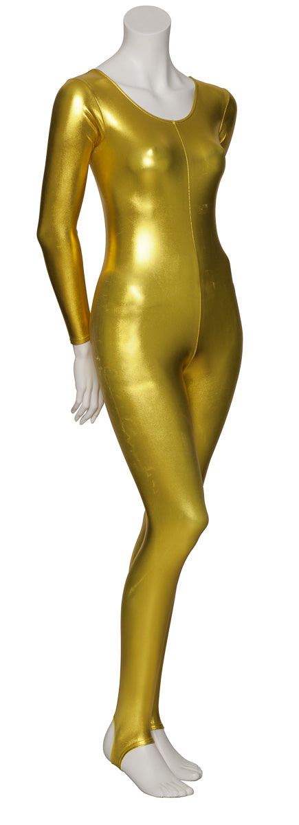 KDC012 Women's Shiny METALLIC All Colours Long Sleeve Stirrup Catsuit Unitard