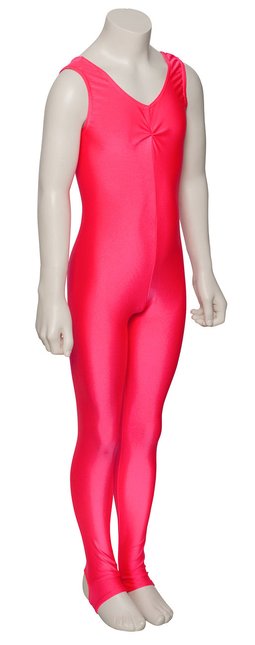 KDC013 Girls All Colours Lycra Sleeveless Ruched Front Dance Catsuit With Stirrups