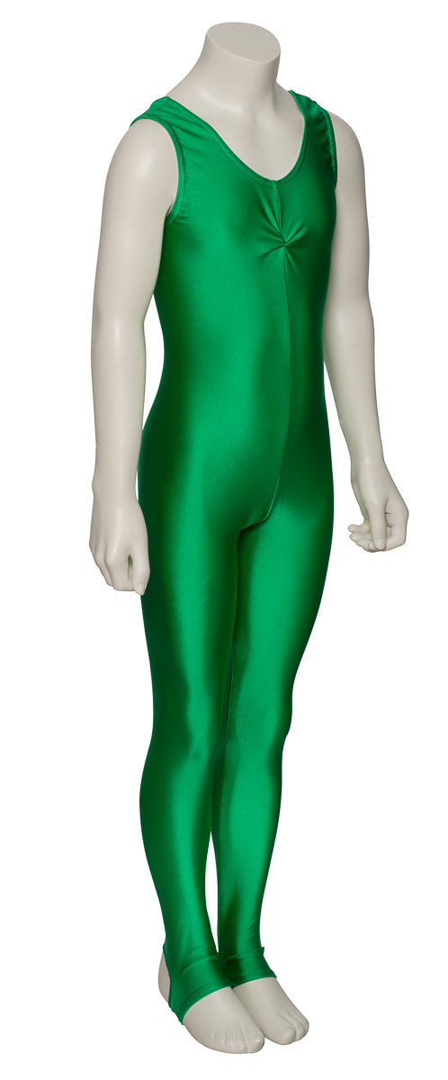 KDC013 Girls All Colours Lycra Sleeveless Ruched Front Dance Catsuit With Stirrups