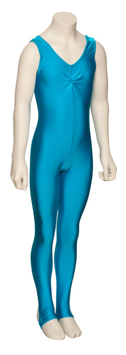 KDC013 Girls All Colours Lycra Sleeveless Ruched Front Dance Catsuit With Stirrups