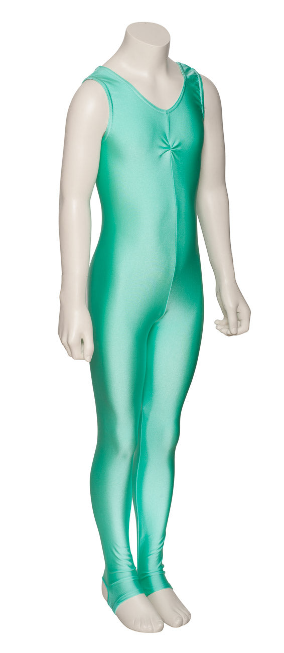 KDC013 Girls All Colours Lycra Sleeveless Ruched Front Dance Catsuit With Stirrups