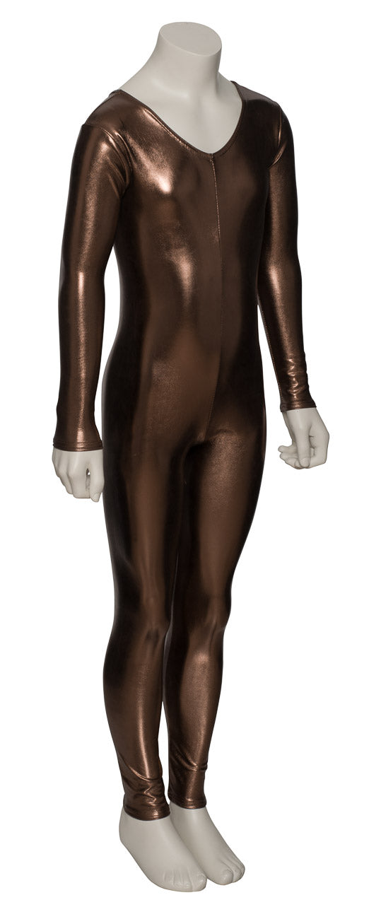 KDC012 Girls Shiny METALLIC All Colours Long Sleeve Stirrup Catsuit Unitard