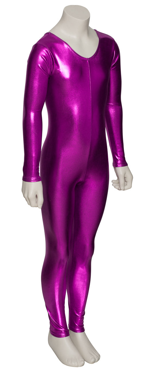 KDC012 Girls Shiny METALLIC All Colours Long Sleeve Stirrup Catsuit Unitard