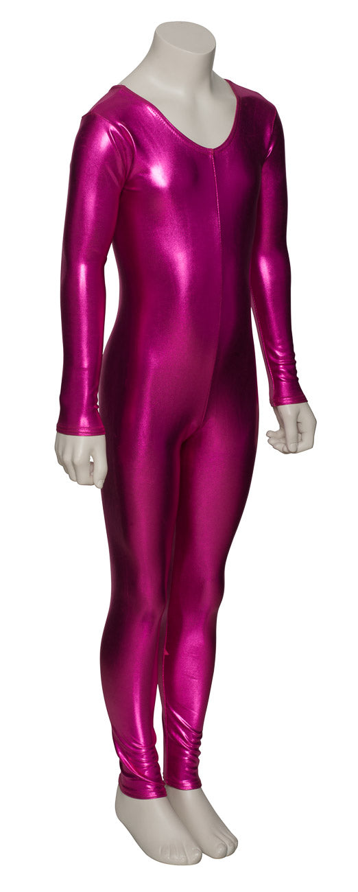 KDC012 Girls Shiny METALLIC All Colours Long Sleeve Stirrup Catsuit Unitard