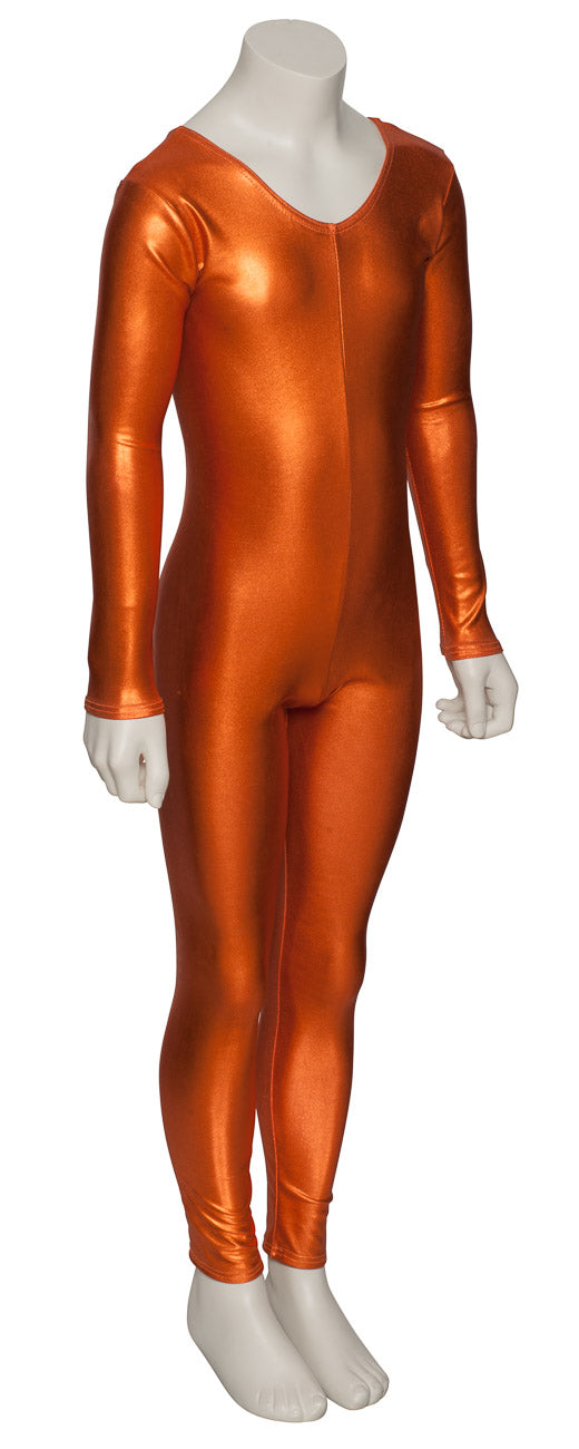 KDC012 Girls Shiny METALLIC All Colours Long Sleeve Stirrup Catsuit Unitard