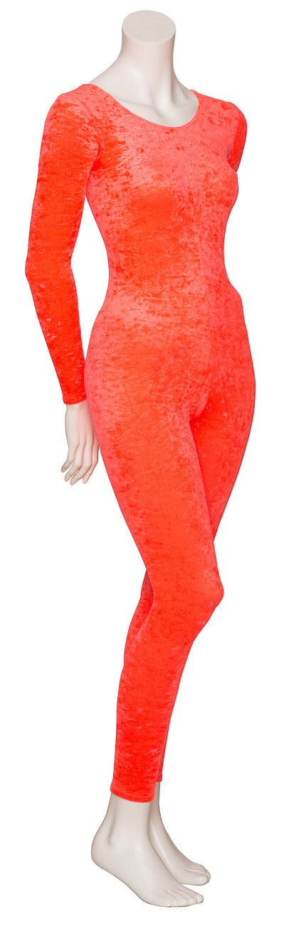 KDCV017 Girls All Colours Crushed Velour Velvet Long Sleeve Footless Catsuit